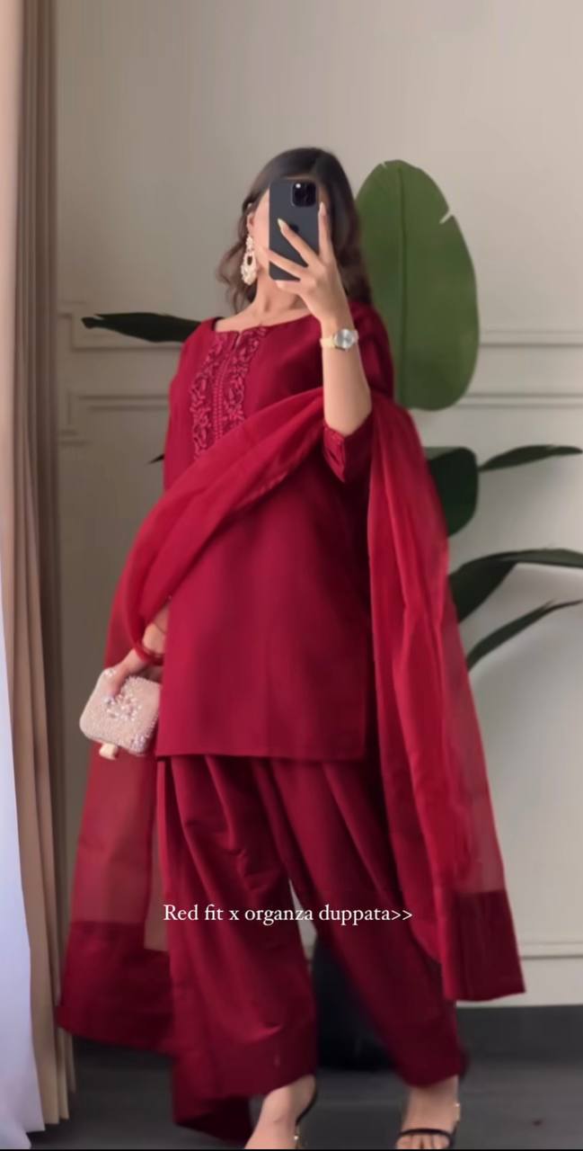 Editorial Deep Red Silk Co-ord